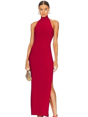 Red Norma Kamali Halter Slit Gown (Size Small NWT)